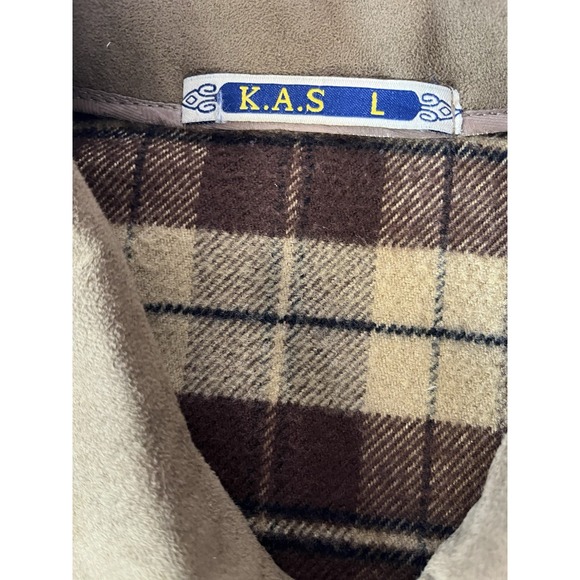 K.A.S. Suede Flannel Lined Full Zip Jacket Lg Brown - Picture 3 of 9